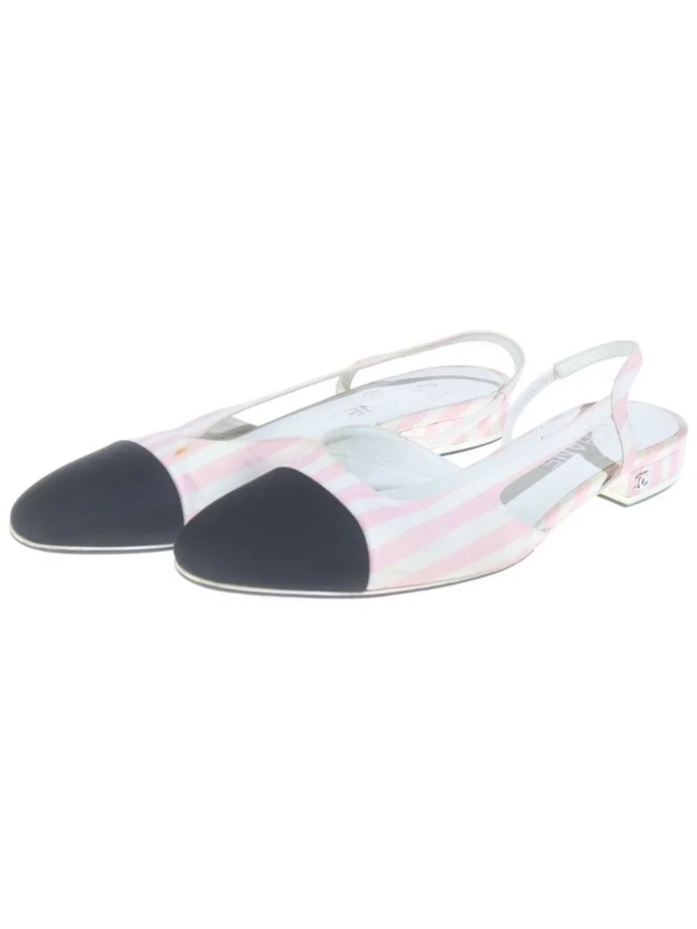 Chanel CC Logo Stripe Sandals Pink White Black